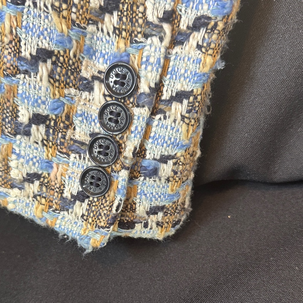 Dolce & Gabbana Women's Houndstooth Blazer Sky Blue/Navy/Tan - Italian Size 38 - Picture 11 of 15